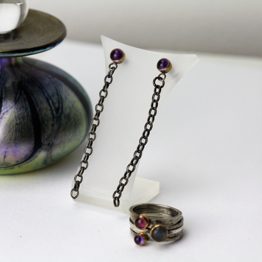 Amethyst blossom chain earrings and Blossom gemstone ring