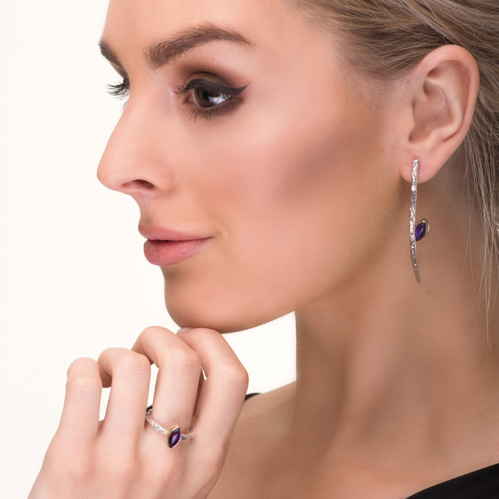 Matching Amethyst Silver and Gold Luxury Treasure Designer Earrings