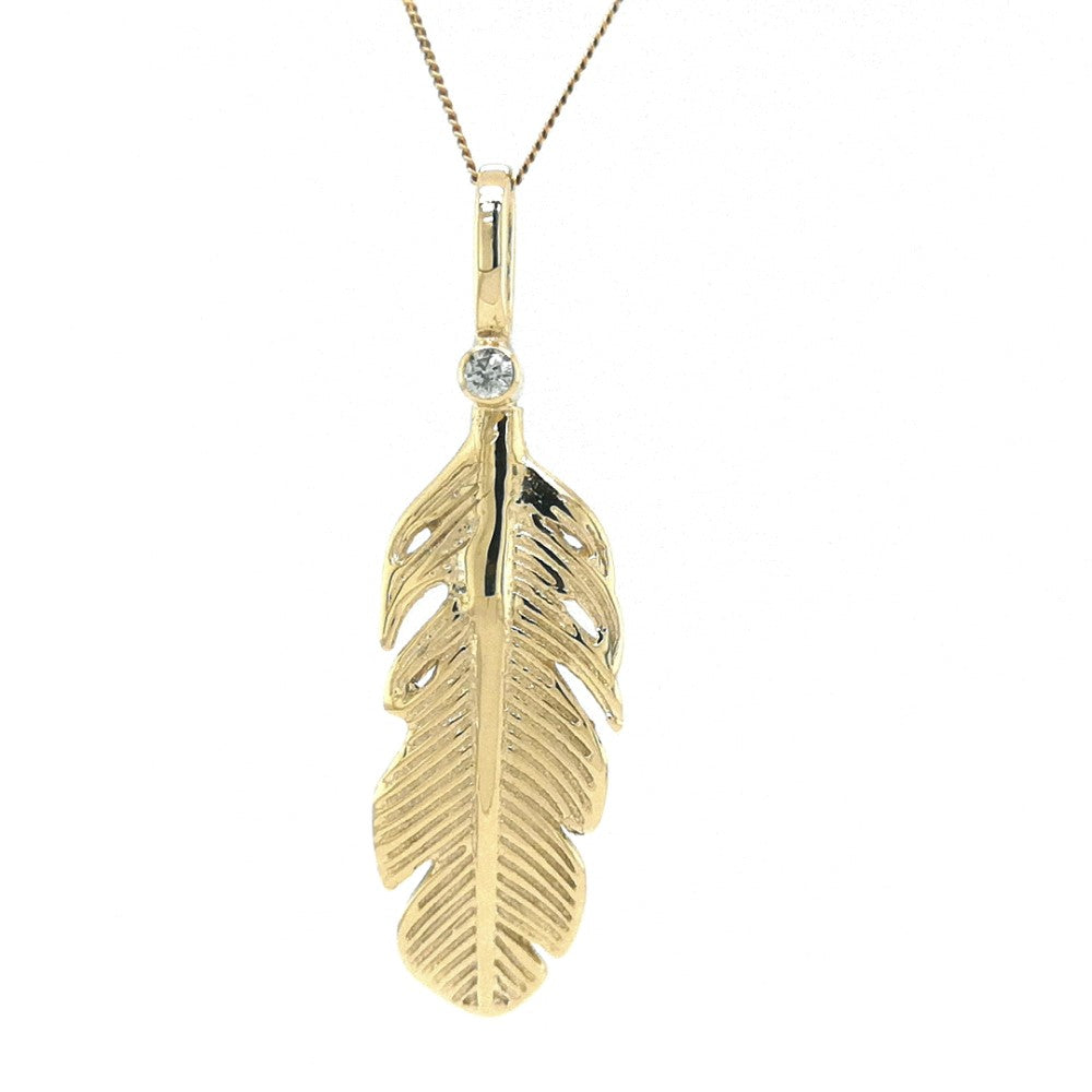 9ct Gold Feather and diamond necklace