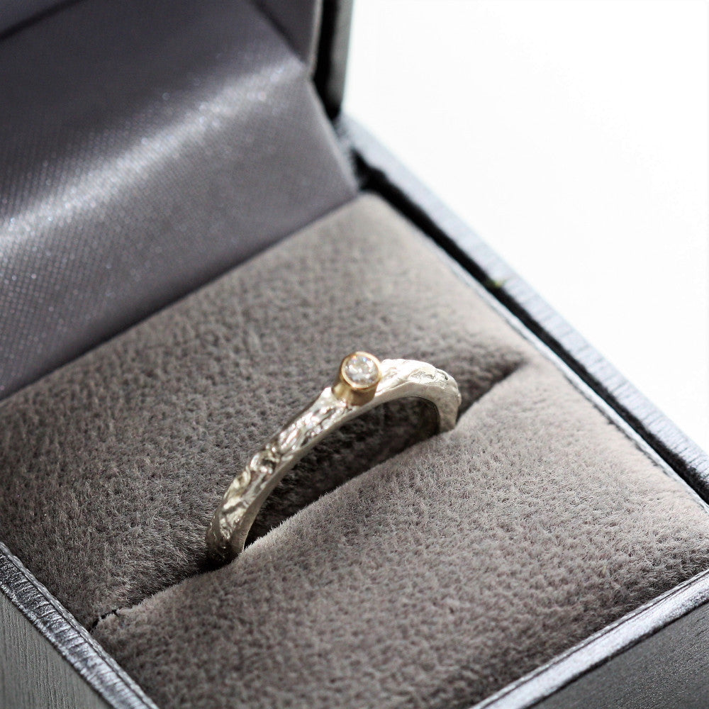 Textured handmade Treasure Island silver & gold engagement ring