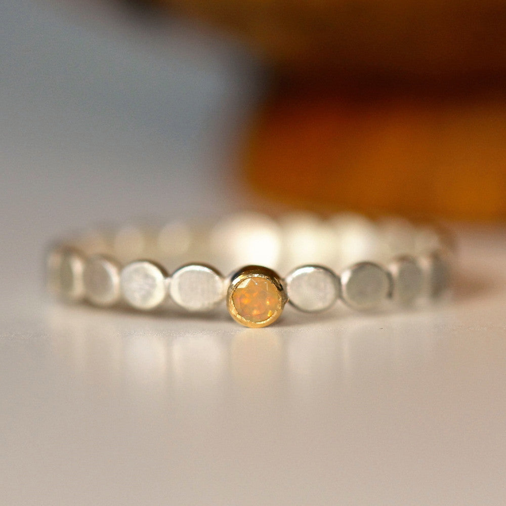 October dainty opal birthstone stackable ring band