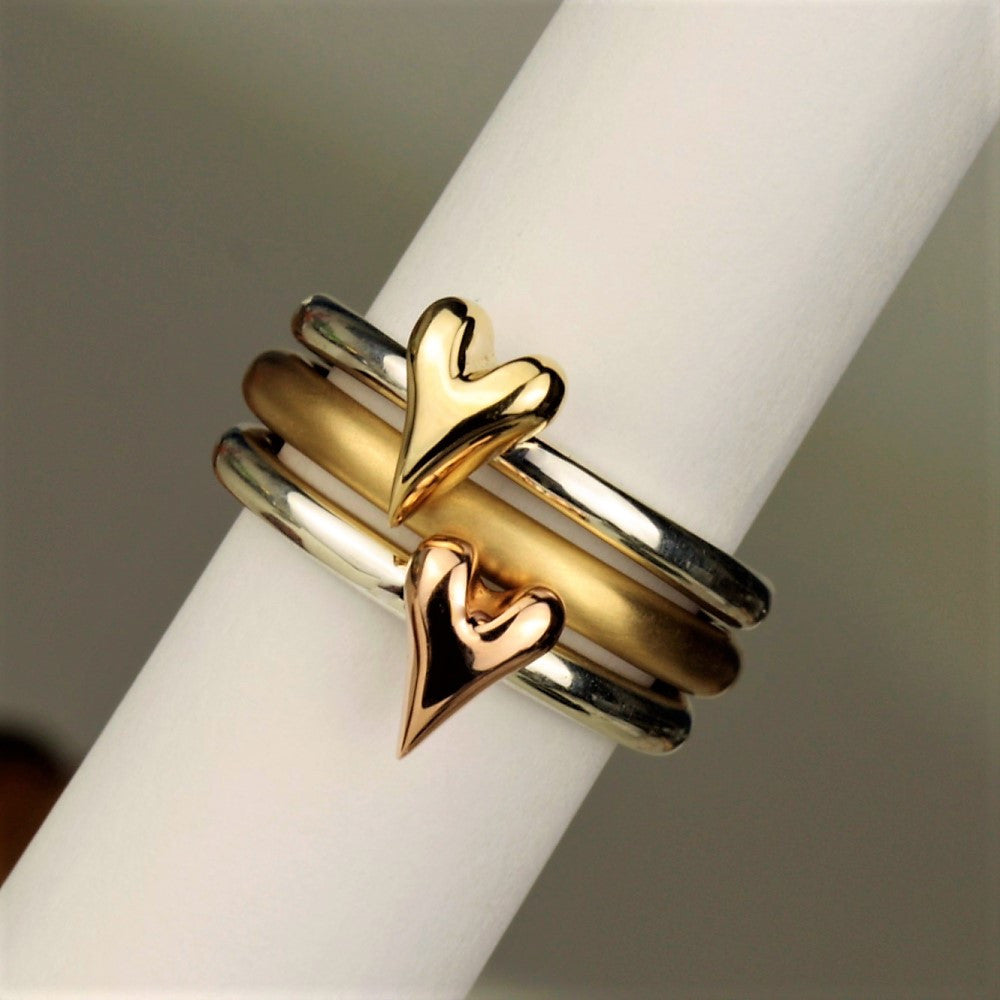 Gold and Rose Gold Heart Artisan Rings