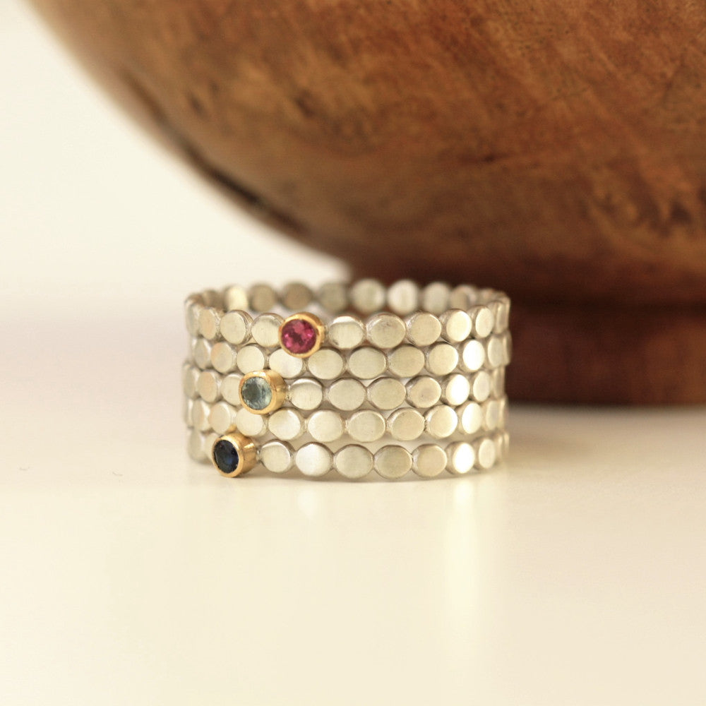 Pebble silver and gold gemstone stacking ring