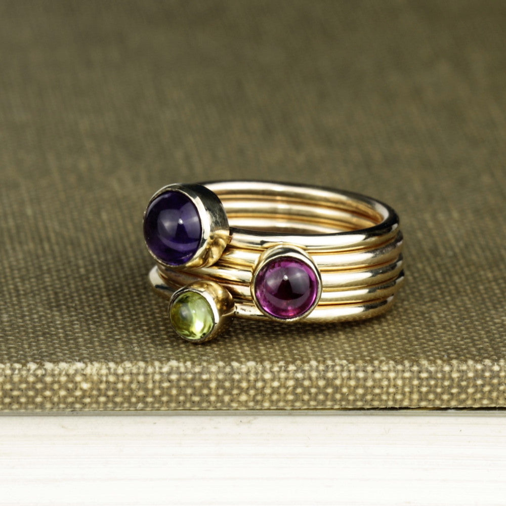Wild Flower solid gold birthstone Amethyst Tourmaline and peridot stacking ring