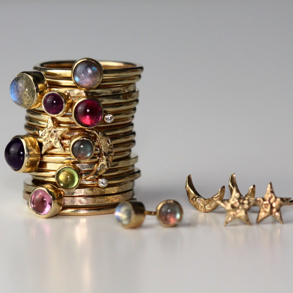 A huge selection of universe and wild flower rings handmade in 9ct solid gold