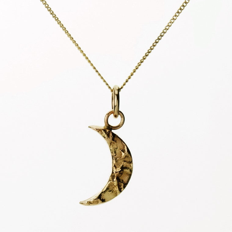 solid 9ct gold textured dainty moon necklace