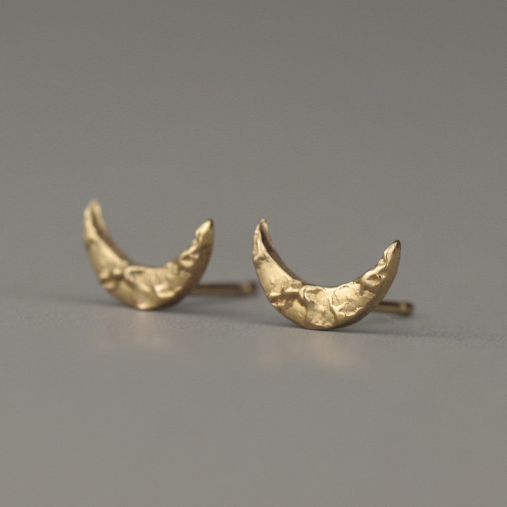Designer handmade 9ct gold textured moon stud earrings