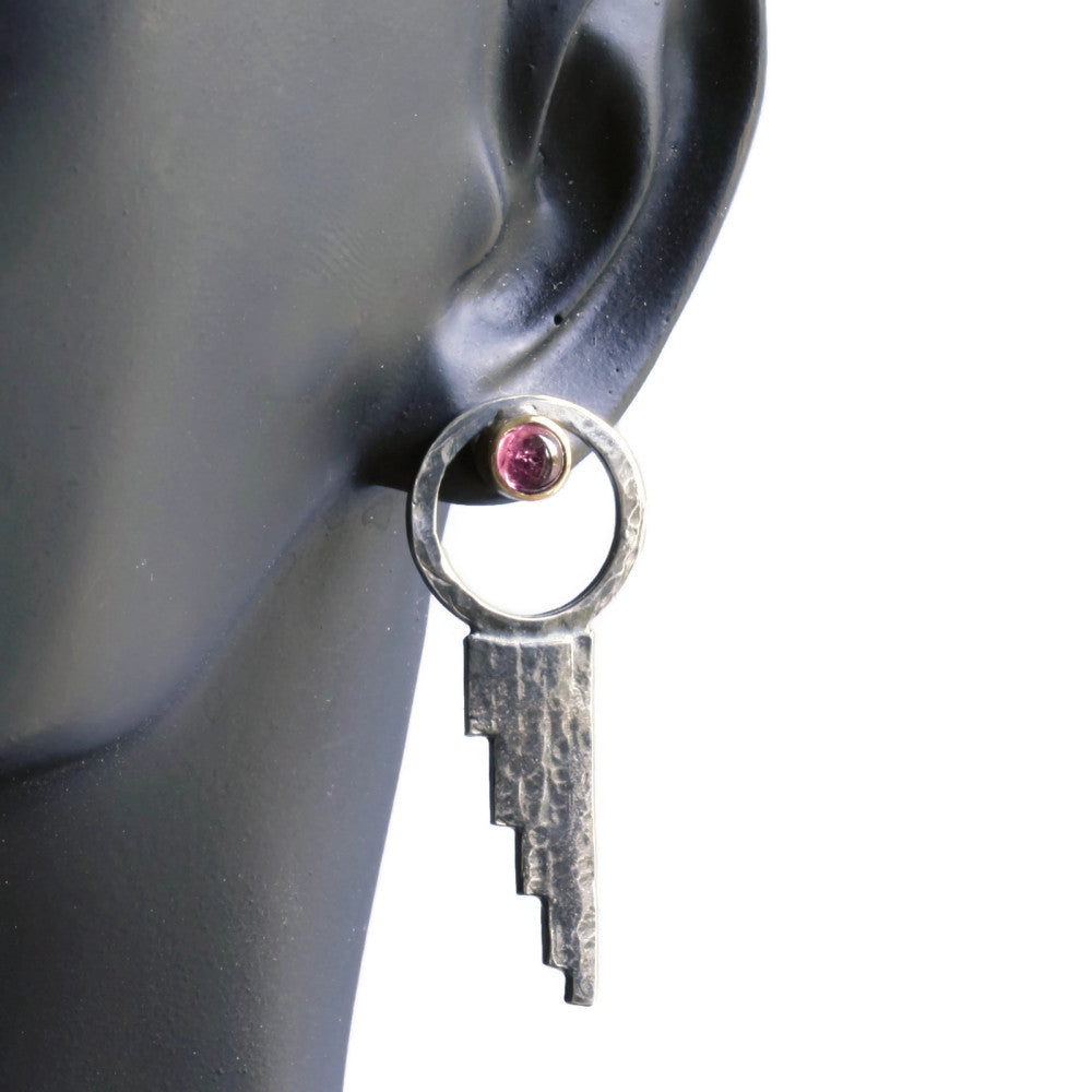 Designer Pink Tourmaline Hammered rustic Earrings