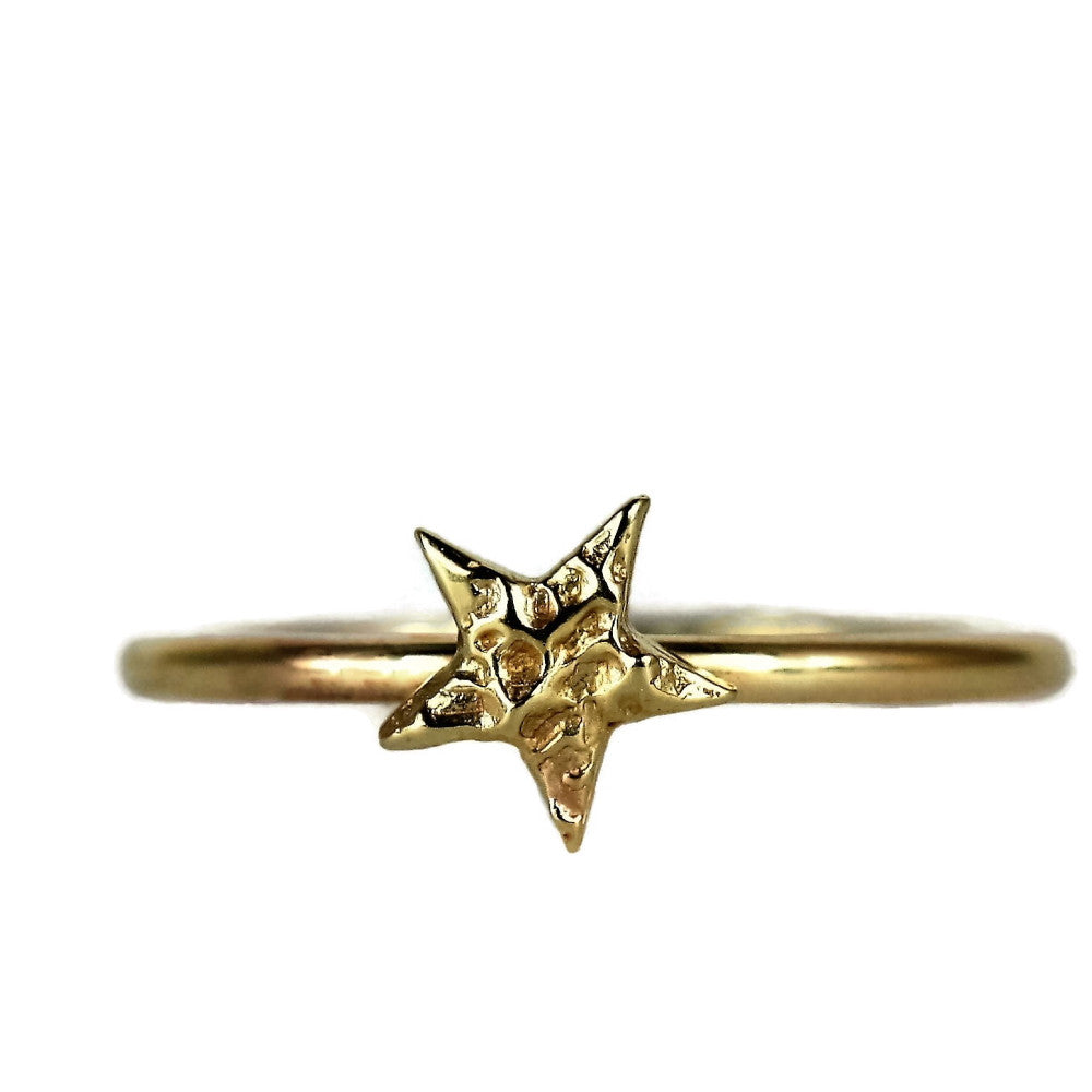 handmade solid gold textured star stackable universe ring