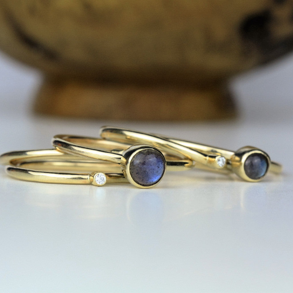diamond and labradorite solid gold galaxy stacking rings