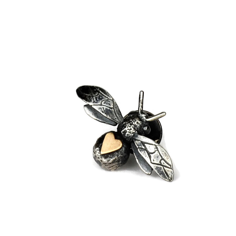 Bee and gold heart lapel pin