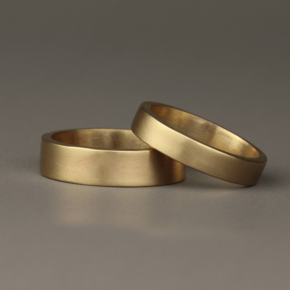 handmade solid gold brushed gold matching wedding ring bands