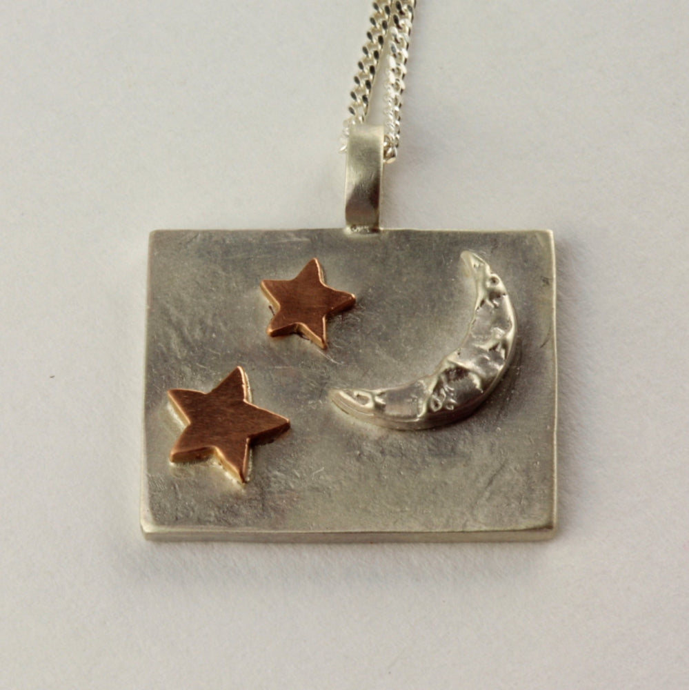 Luna moon and gold star square necklace