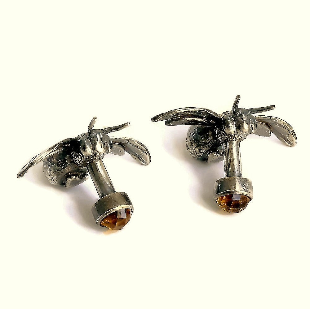 unusual honey bee and citrine handcrafted cuff links
