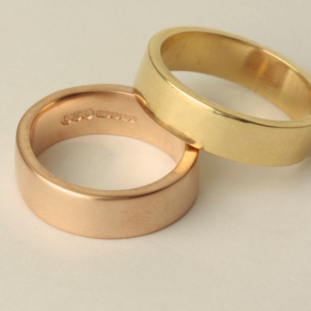 6mm wide solid gold heavy handmade gold wedding rings