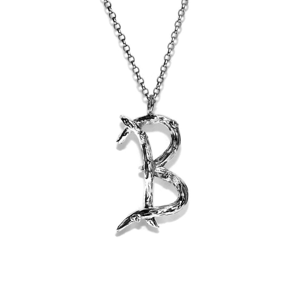  letter B twig initial long silver chain monogram necklace