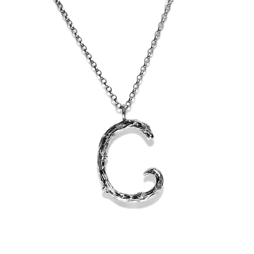  letter C twig initial long silver chain monogram necklace