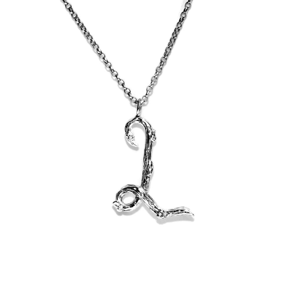  letter L twig initial long silver chain monogram necklace