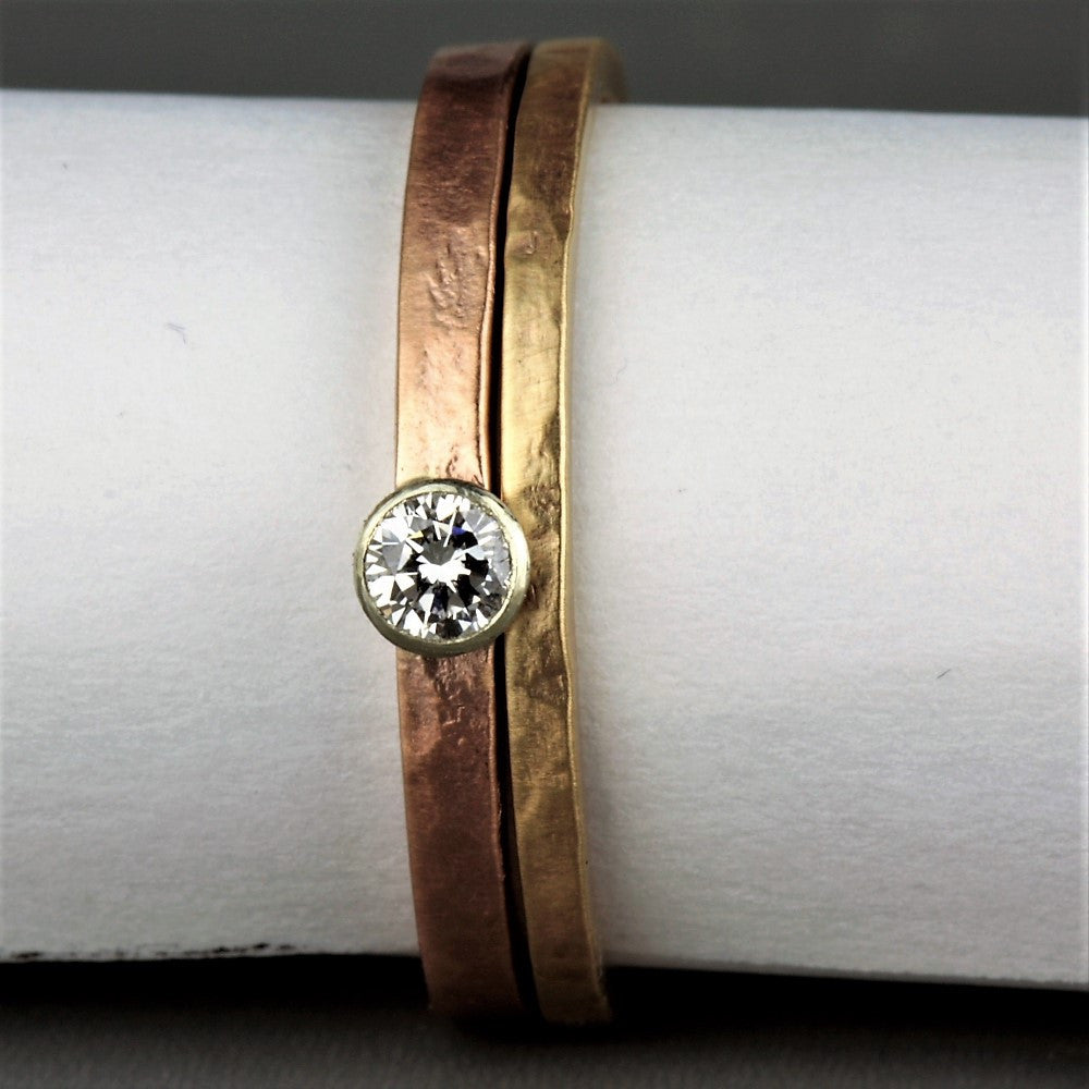 Rose gold diamond engagement ring & dainty organic gold ring