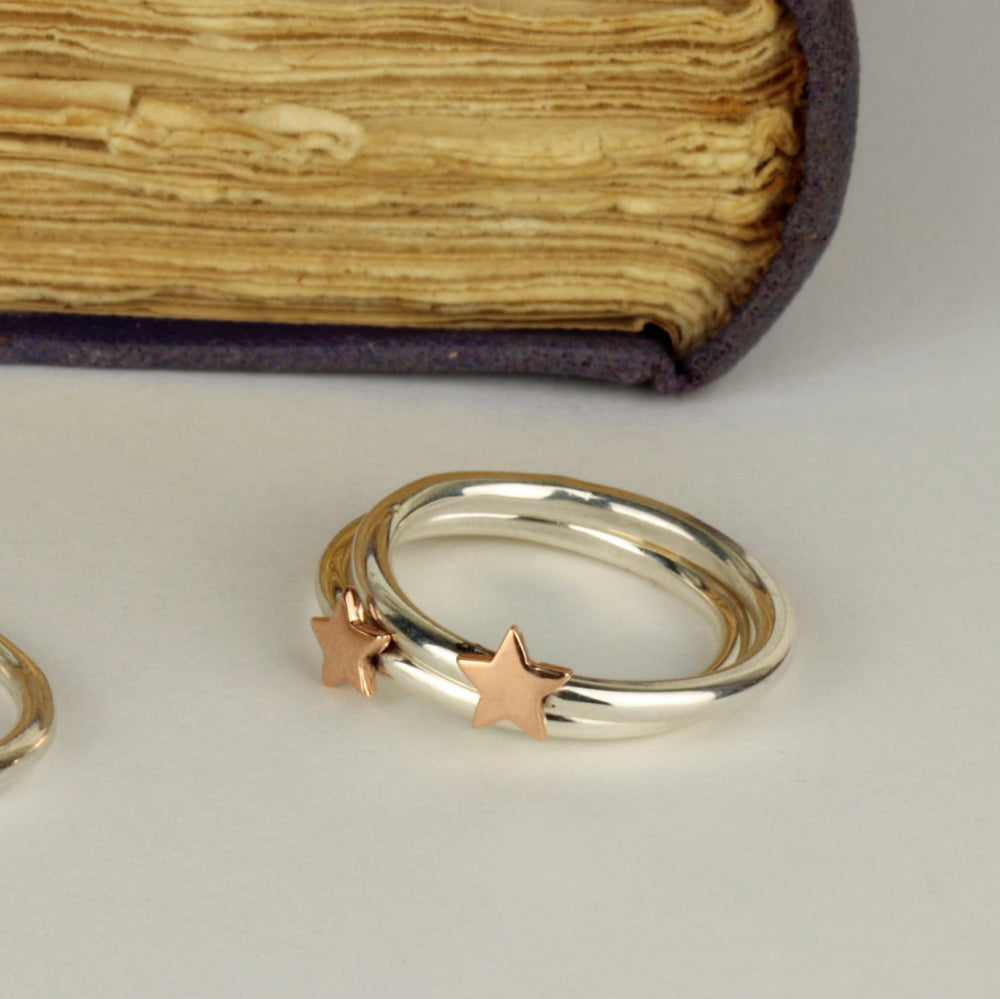 Gold star and sterling silver ring band