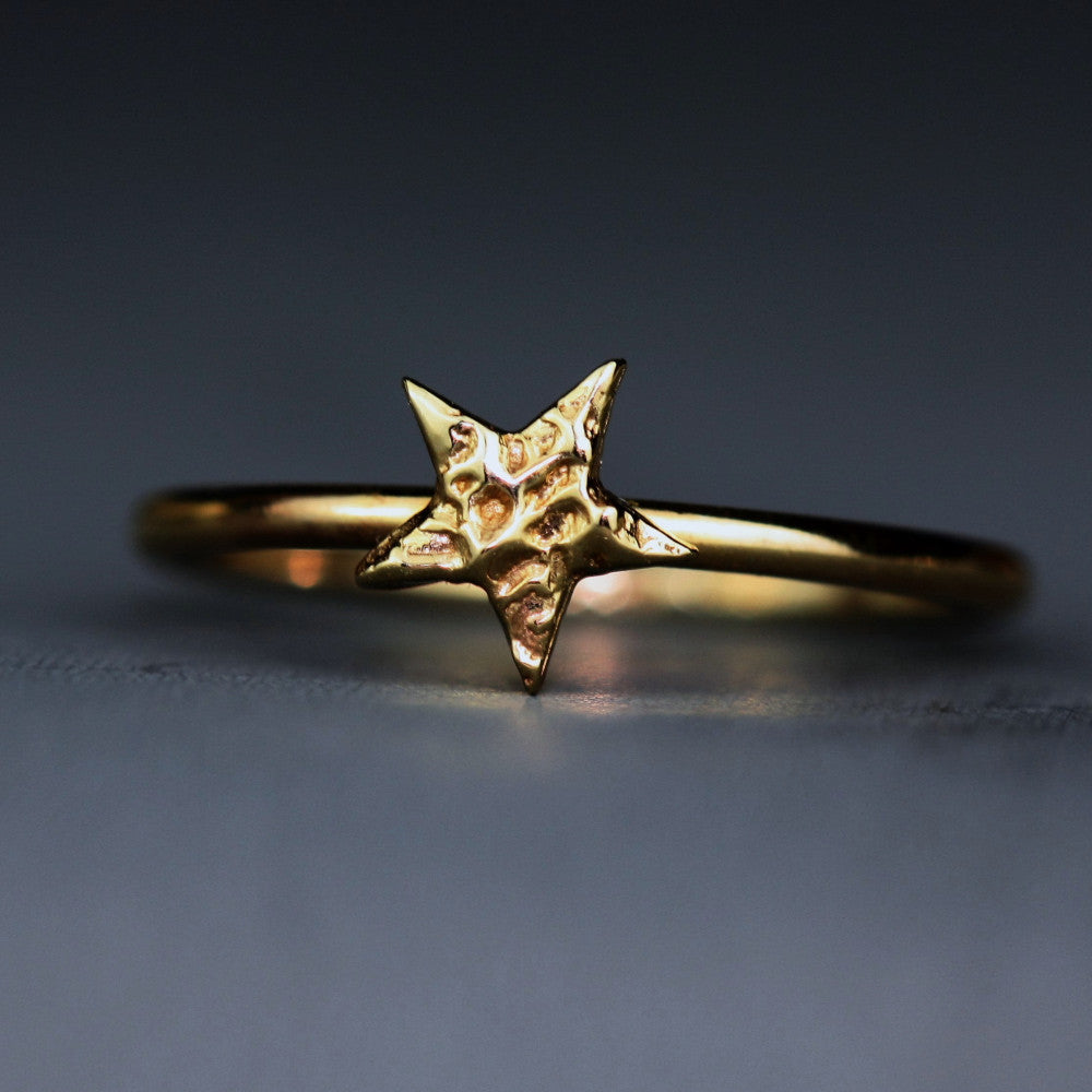 solid gold 9ct textured star stacking ring