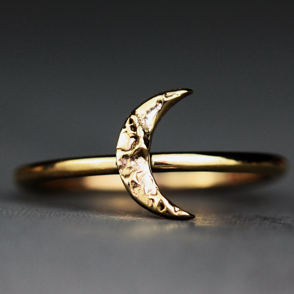 designer textured solid 9ct gold new moon stacking ring