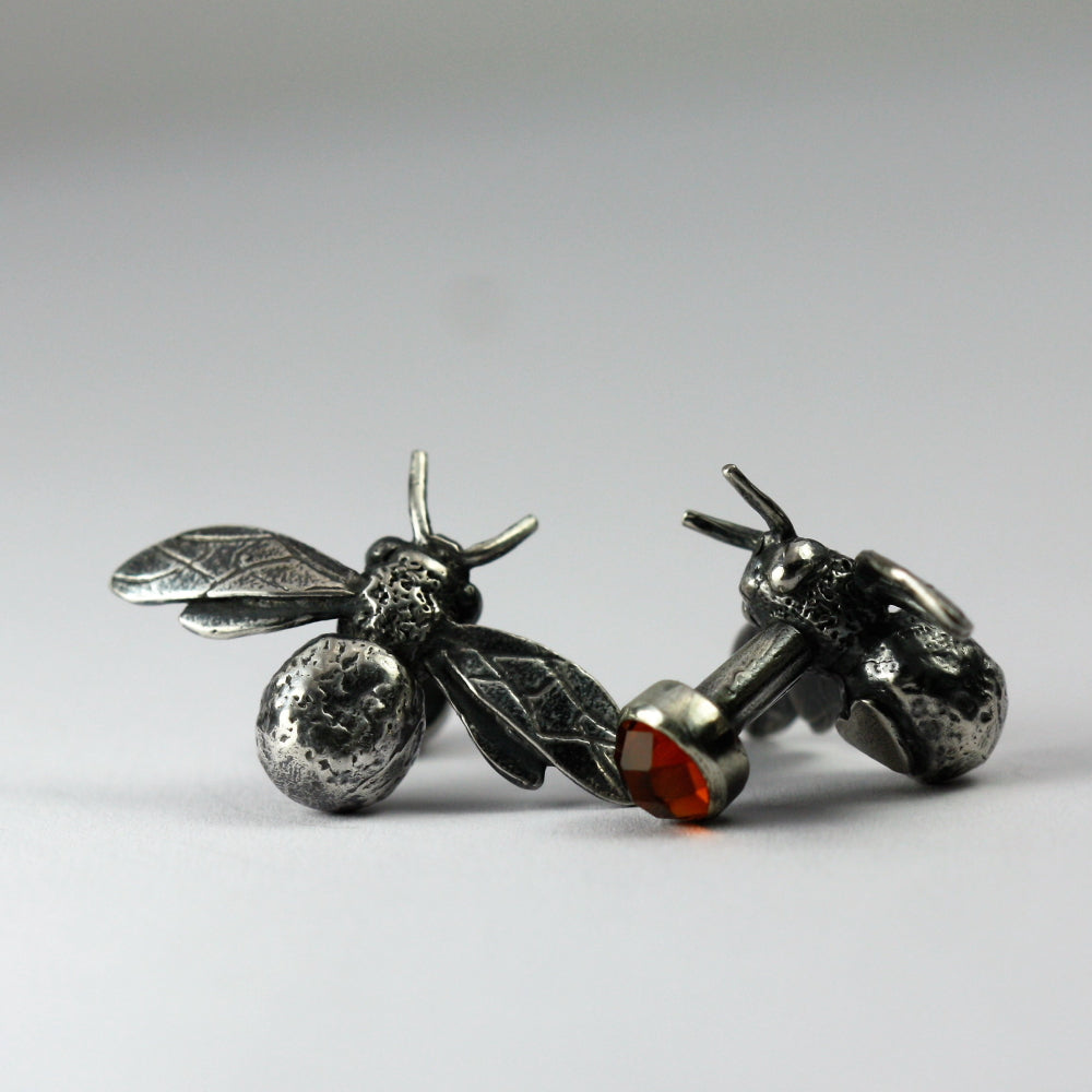 Citrine and bee silver handmade cuff links