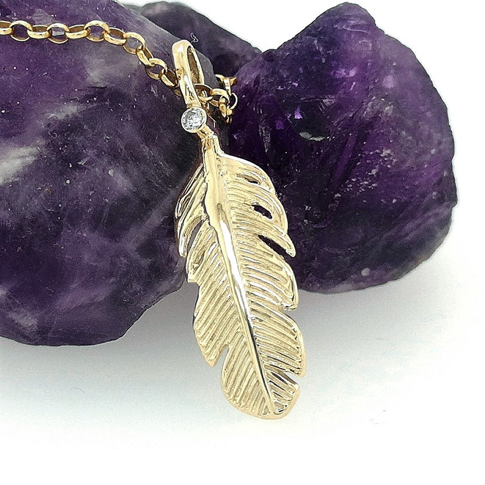 Solid Gold Angel Feather and Diamond necklace
