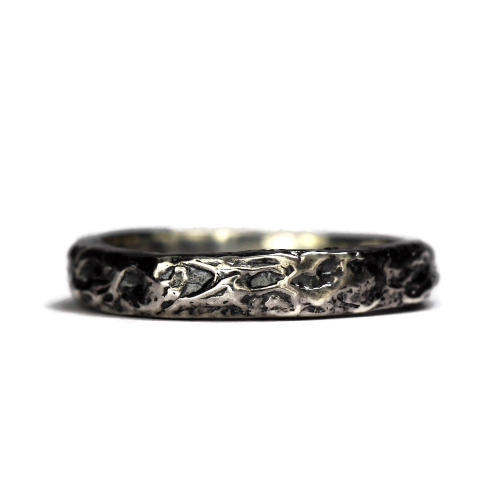 Oxidized handmade textured 3.5 mm treasure silver wedding ring 