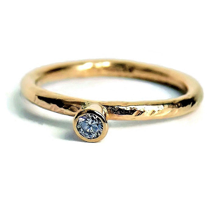 handmade textured gold diamond ring band with tool marks