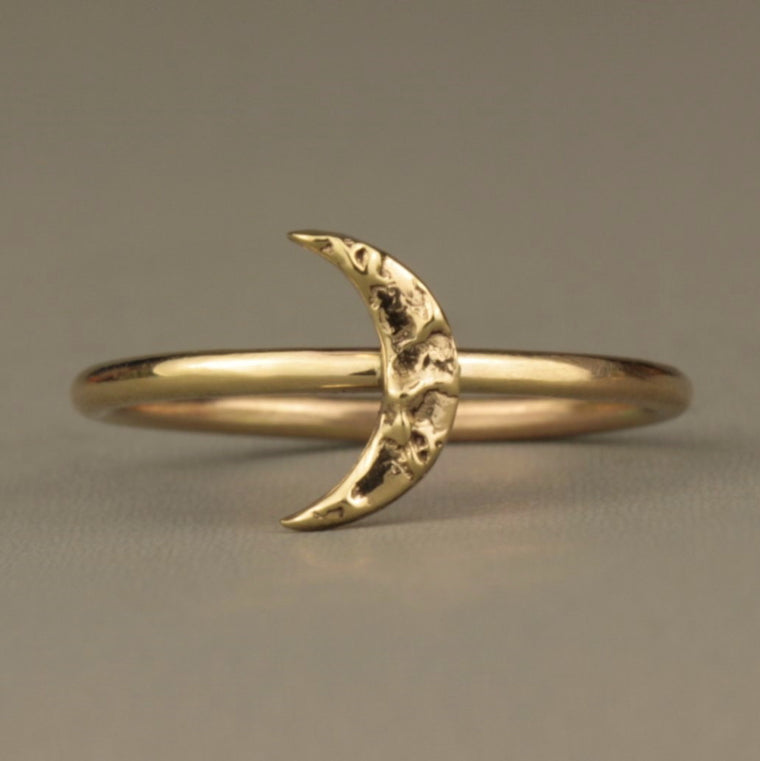 designer textured solid 9ct gold moon ring