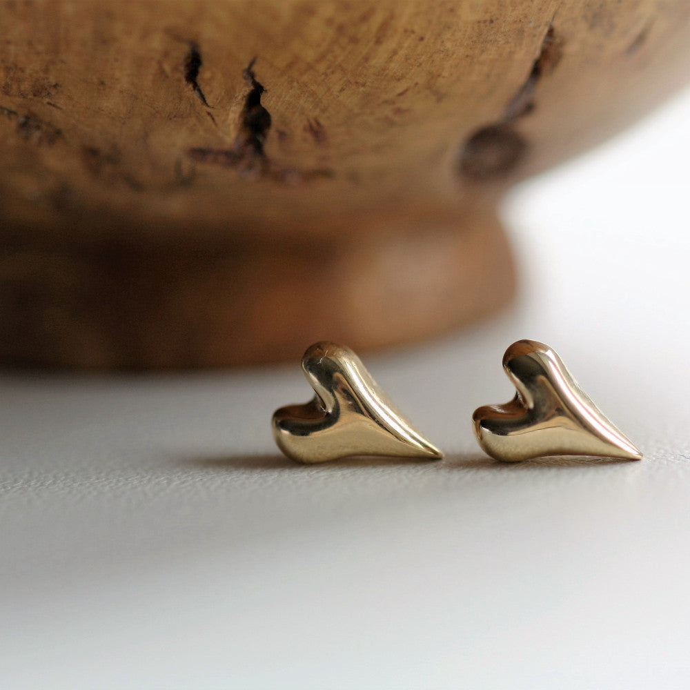 handmade solid gold wild heart shaped earrings