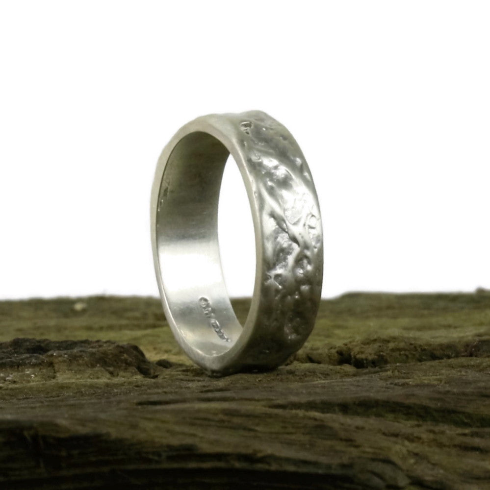 White Gold Wide Treasure Wedding Ring With Unique Texture