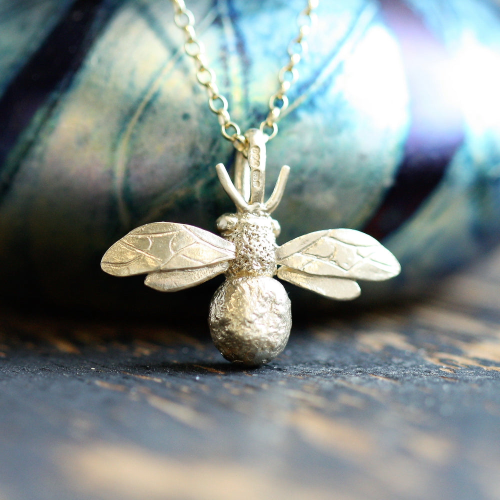 Silver Plated Bumble Bee Necklace by Philip Jones Jewellery