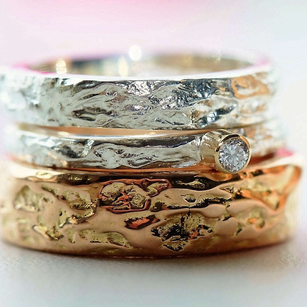 Rose Gold Textured Liquid Gold Wedding Rings