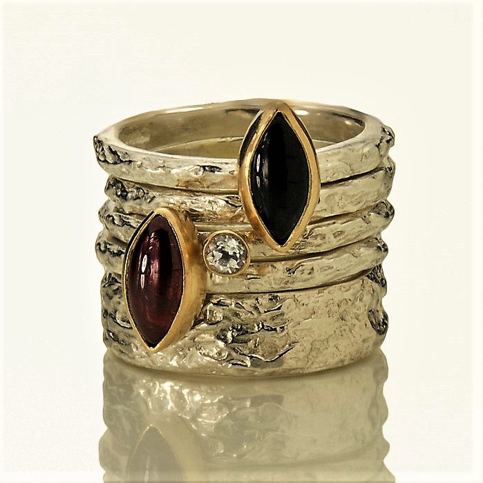 Decembers birthstone black Onyx silver and gold treasure ring