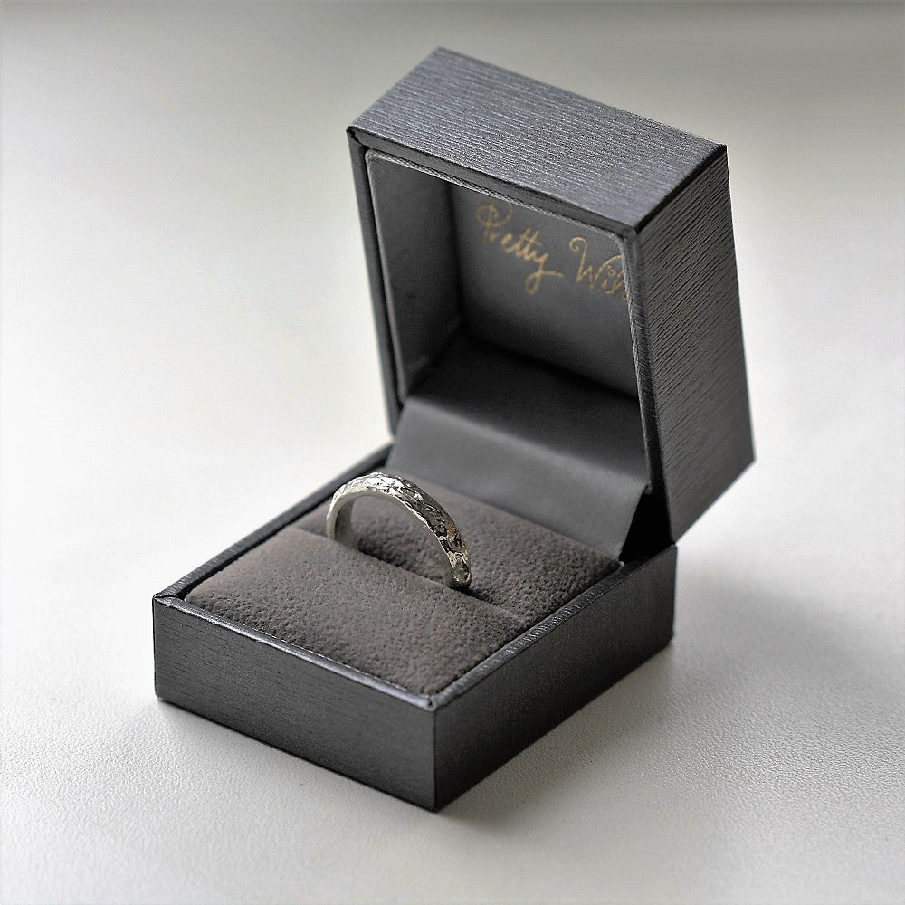 Designer silver handmade textured unisex wedding ring band 