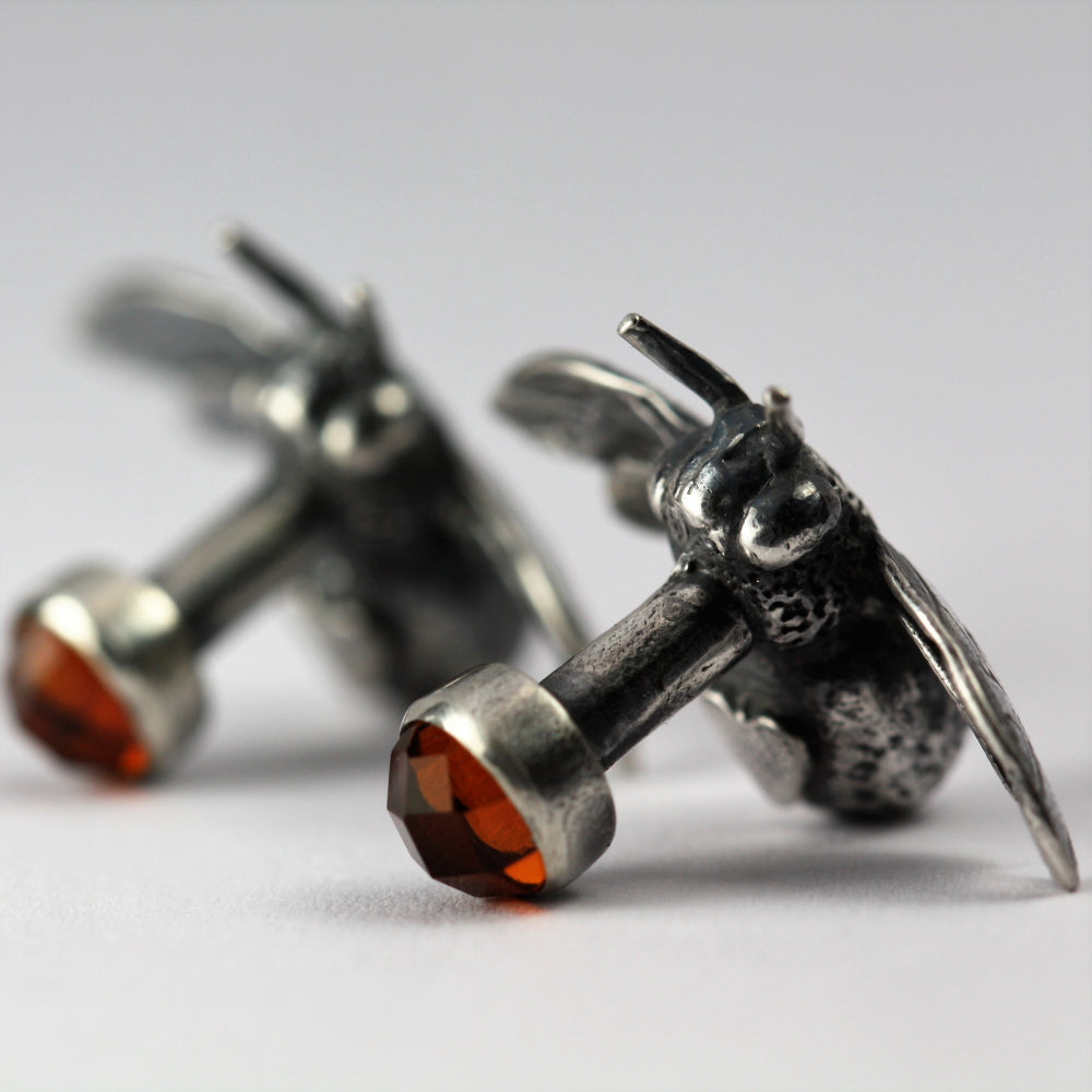 Unusual Citrine and Bumble Bee silver cuff links