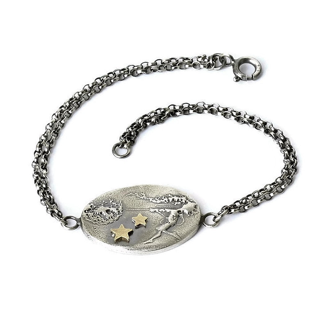 Sterling silver whimsical dancing with dandelions fairy bracelet with 9ct gold stars