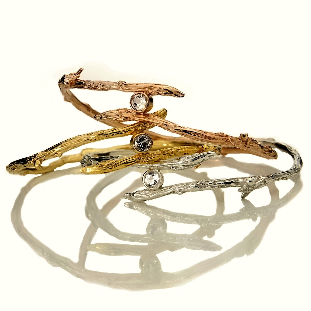 Silver, rose gold, gold nature twig bangles 