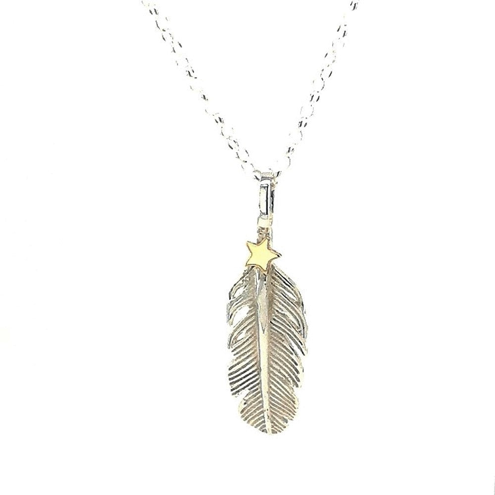 9ct gold star and silver feather necklace 