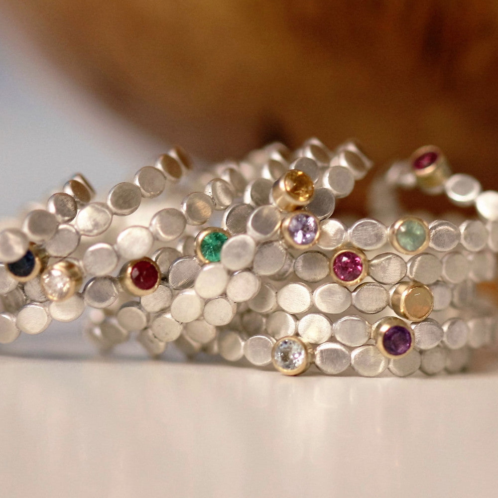 Handmade dainty silver and gold birthstone stackable rings