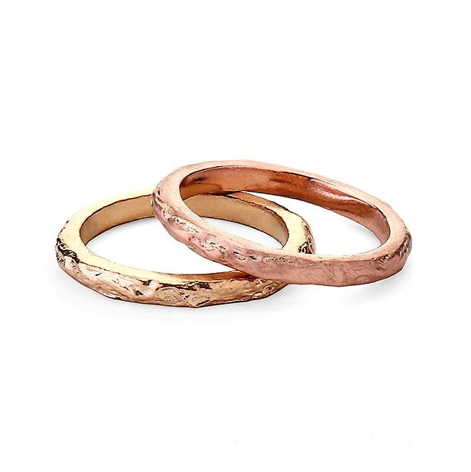 Textured Rose gold and Yellow Gold Treasure Wedding Rings