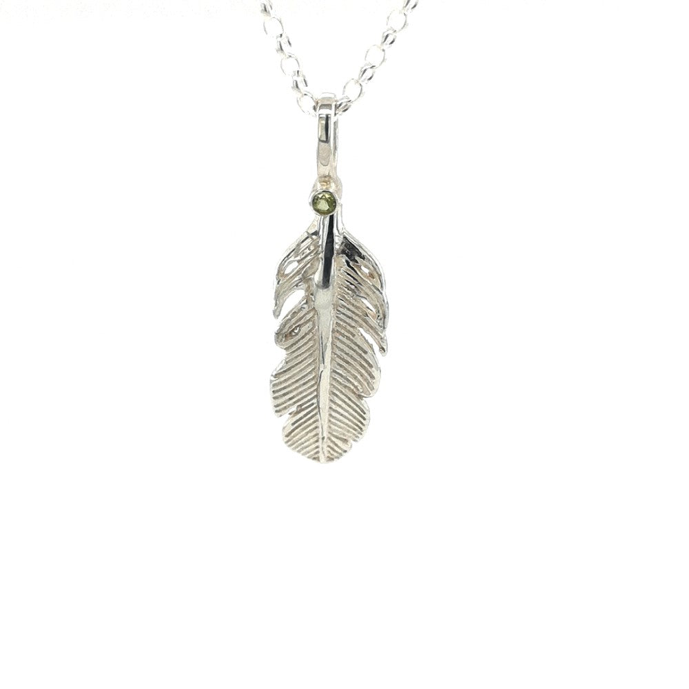 Peridot gemstone Angel Feather Necklace