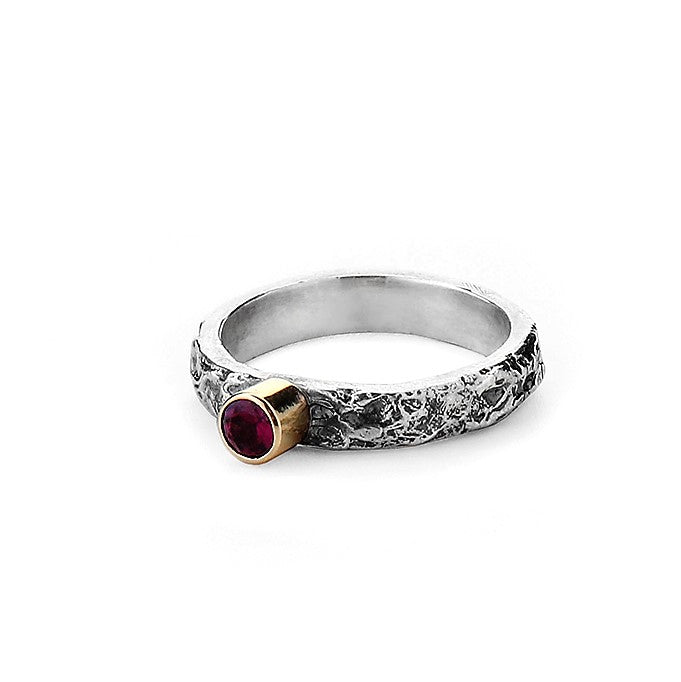 Pink Tourmaline October Birthstone Silver and Gold Textured Ring