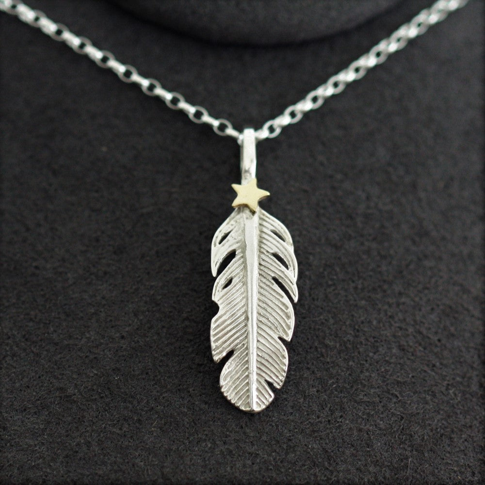 Angel feather and gold star necklace