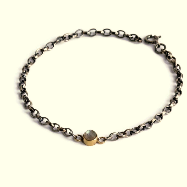Labradorite power gemstone, silver and gold blossom bracelet