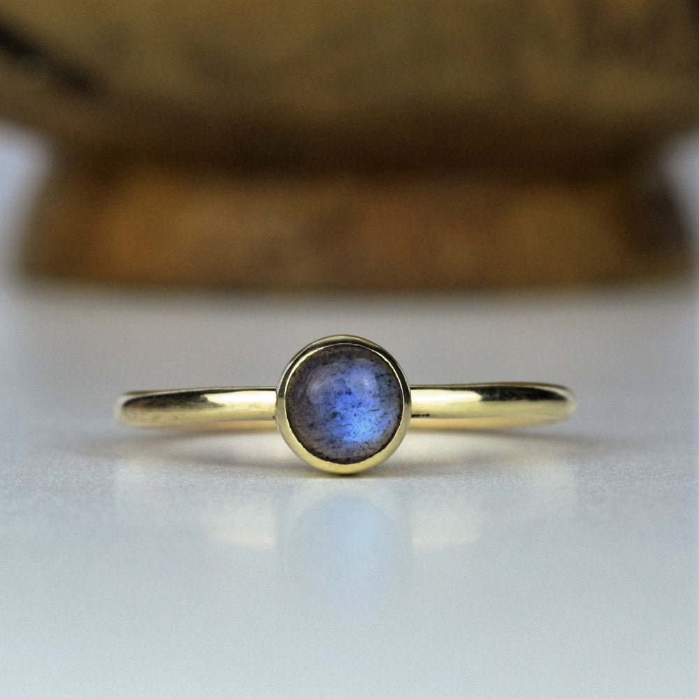 Solid Gold Labradorite stackable ring
