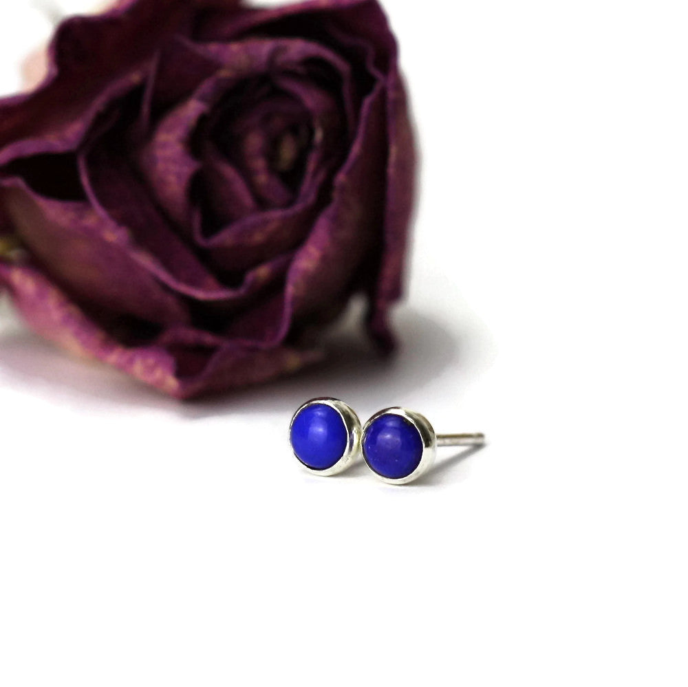 Lapis Lazuli cabochon gypsy stud earrings