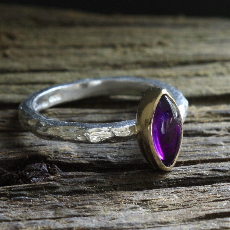 Silver and Gold February Birthstone Amethyst Ring